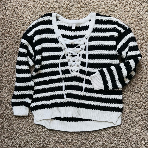 Boston Proper Black and White Striped Women's Sweater Large L Thick Warm Knit - Picture 1 of 7
